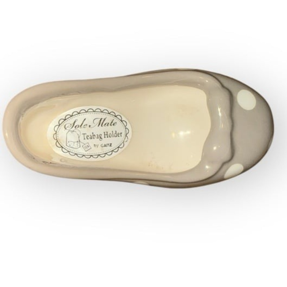 Ganz Sole Mate Ceramic Teabag Holder Taupe Polka Dot High Heel Shoe Pump
